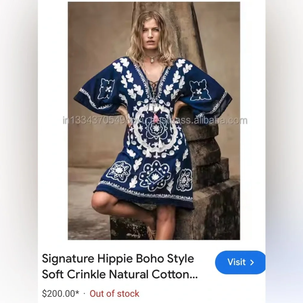 Very boho Ruby YaYa navy & white beach dress/cover up with braided embroidery - Picture 13 of 16